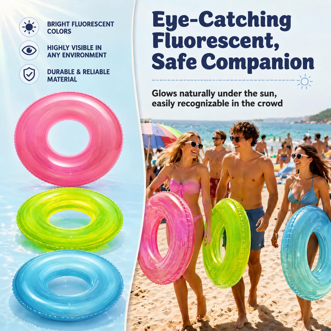 Pool Inflatables Rubber Ring 70/90cm (3 Pack), 100 - Image 5