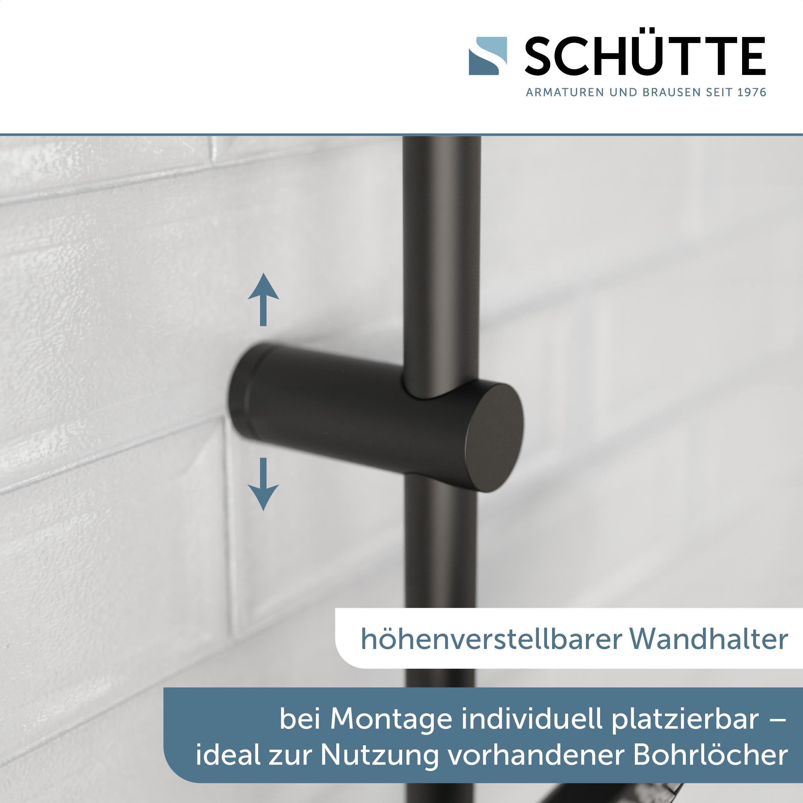 SCHÜTTE ADRIA 60171 Duschsystem mit Thermostat, Duschset mit großer Regendusche (Ø 24 cm) und verstellbarer Handbrause, Brauseset mit Duschstange, Duschsäule Duschpaneel, Schwarz