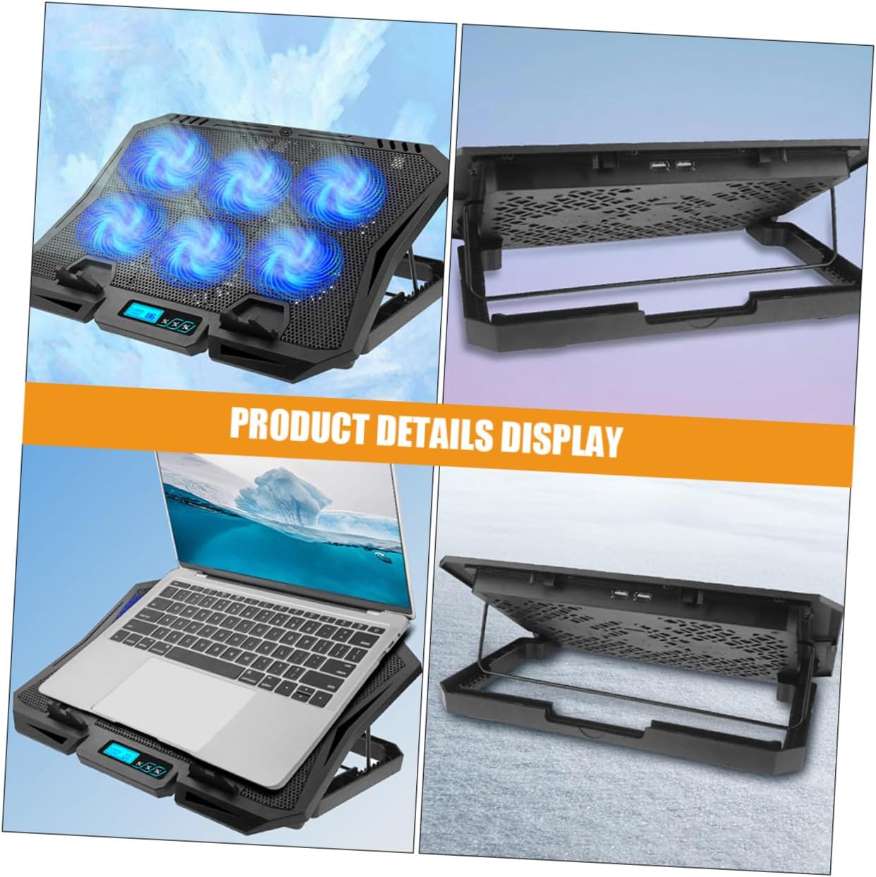 Laptop Cooling Pad 15.6 Inch Quiet Air Cooler Stand with Adjustable Speed Fans, Blue Light USB Laptop Cooler Stand for Gaming and Office Use