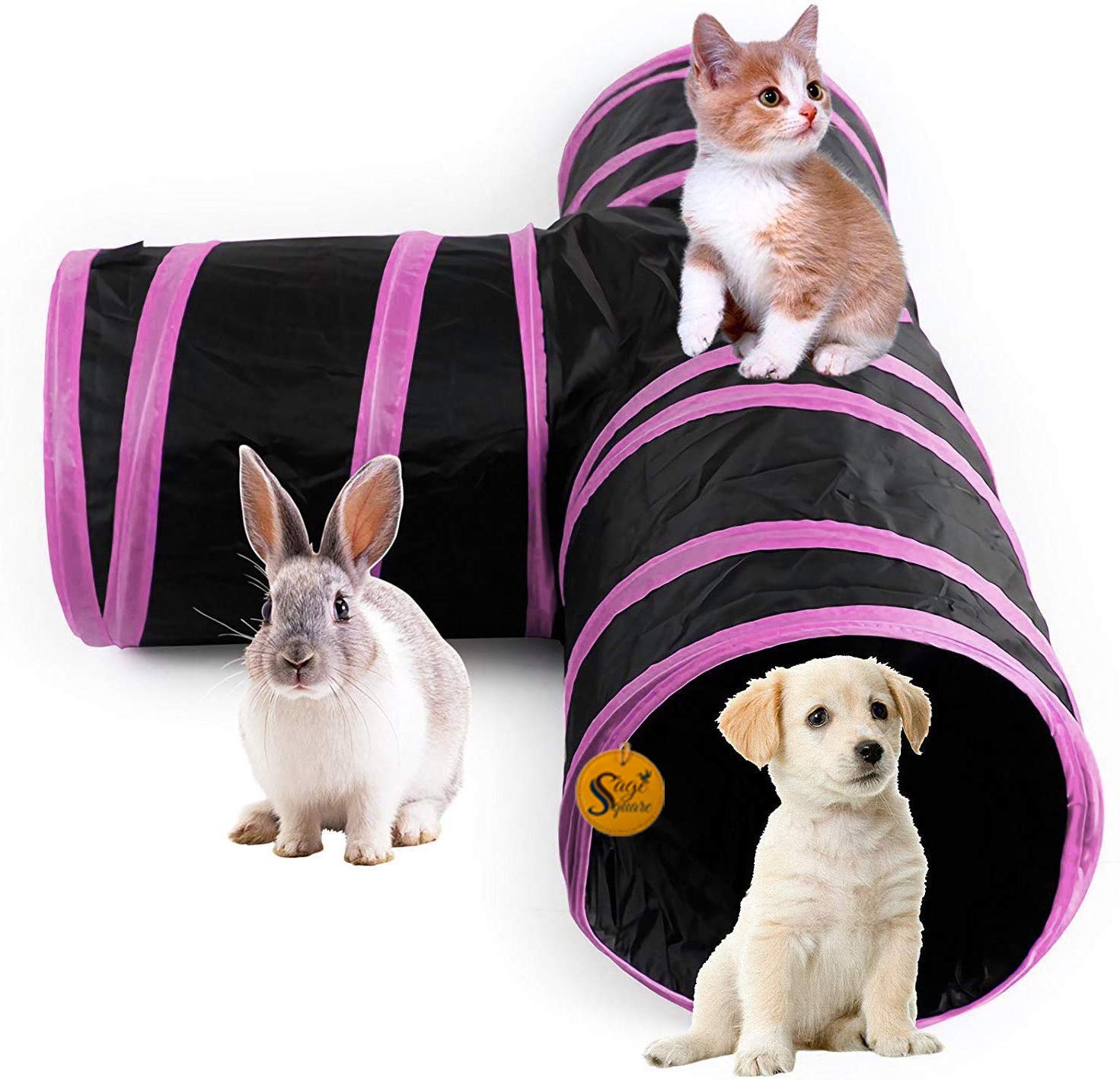 Sage Square Jumbo Collapsible Portable Sleeping Bag Exercise 3 Way Tunnel with Hanging Ball for Cat, Kitten, Rabbit, Guinea Pig, Puppy (Pink) (B084WMDKFS) Amazon Price History, Amazon Price Tracker