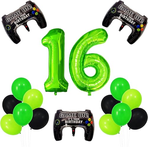 Miniatura 3 de Juego de globos de fiesta de videojuegos para niños, decoraciones de fiesta de cumpleaños número 16, globos de látex de aluminio de Mylar de 40