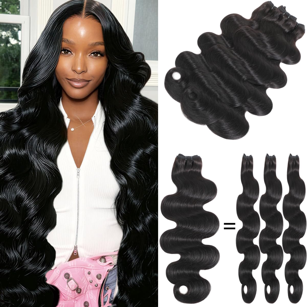 16A Raw Body Wave Bundles Human Hair 24 26 28 Inch,100% Real Virgin Human Hair Bundles for Women no Tangle Shedding, Bleach & Dye, Permable,3x Longer Lifespan
