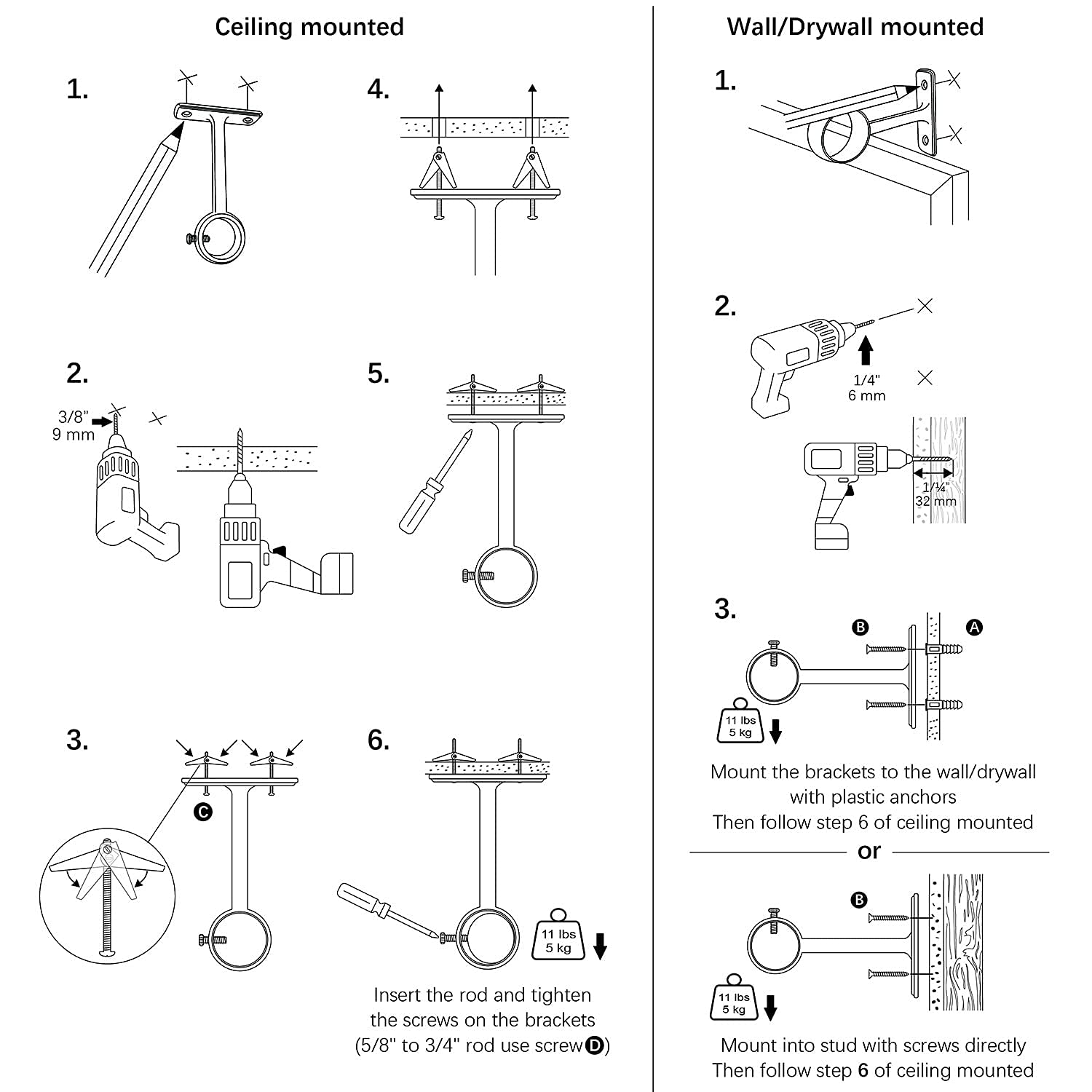 Ceiling Curtain Rod Brackets - Heavy Duty Set of 2 -6
