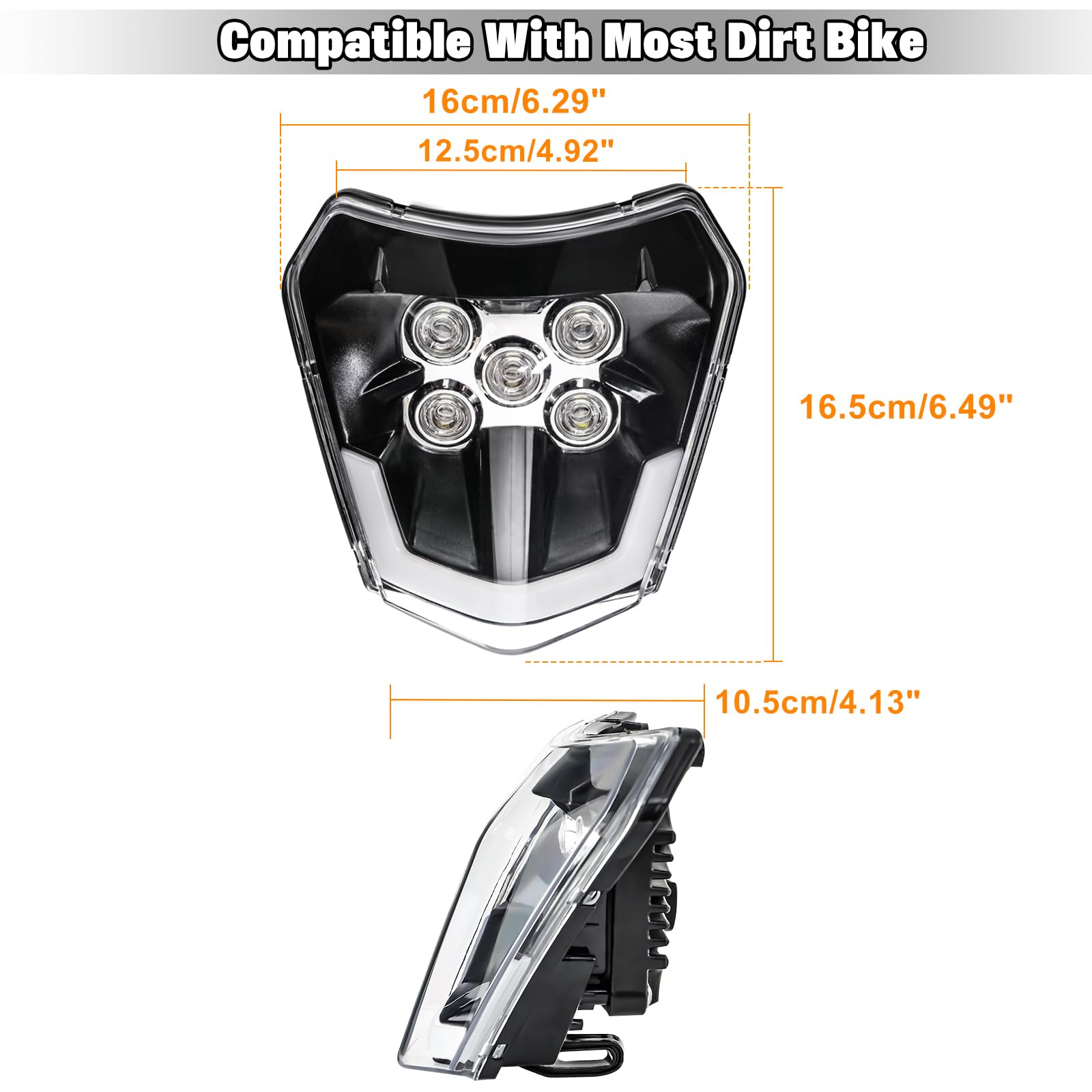 DREAMIZER Fari anteriori per moto, Faro per Dirt Bike 6000K con luci diurne per Enduro Motocross Supermoto Bici Nuda Compatibile con EXC SXF XC SX XCW 125 250 300 350 450 530, 2018-2023