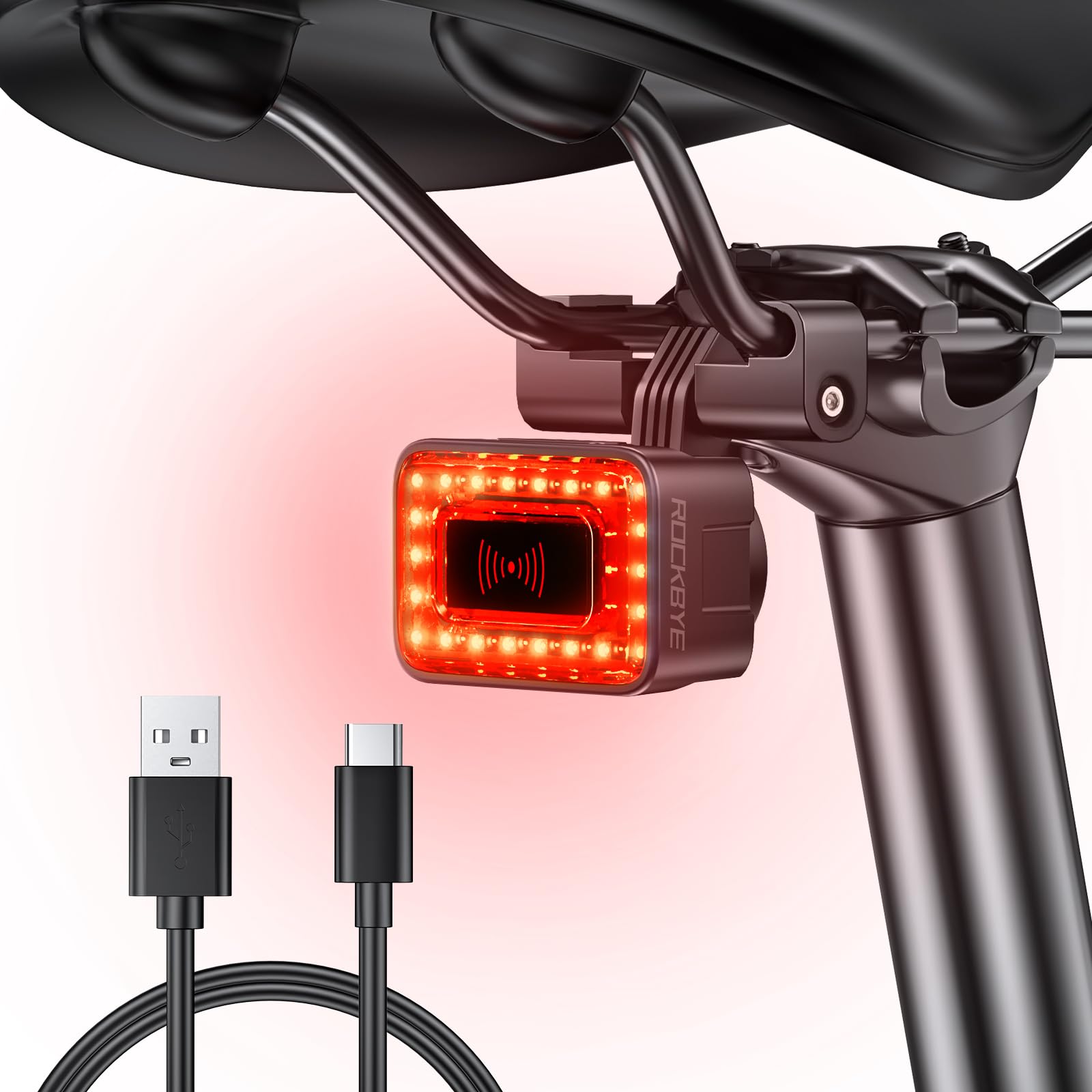 ONVIAN Smart Bike Tail Light, USB Rechargeable Bike Rear Light, Waterproof Bicycle Lights Brake Light Taillight for Mountain Road Bike Night Riding(with Turn Signals,Irregular Remote)