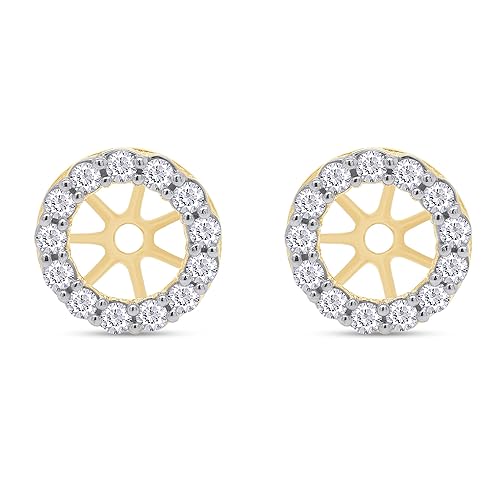 Halo Women's Earring Jackets for Round Shape Studs with Lab Created Moissanite or Lab Grown Diamond ear jackets 14k Gold Over 925 Sterling Silver Jewelry Gift for Her - Moissanite - Yellow Gold