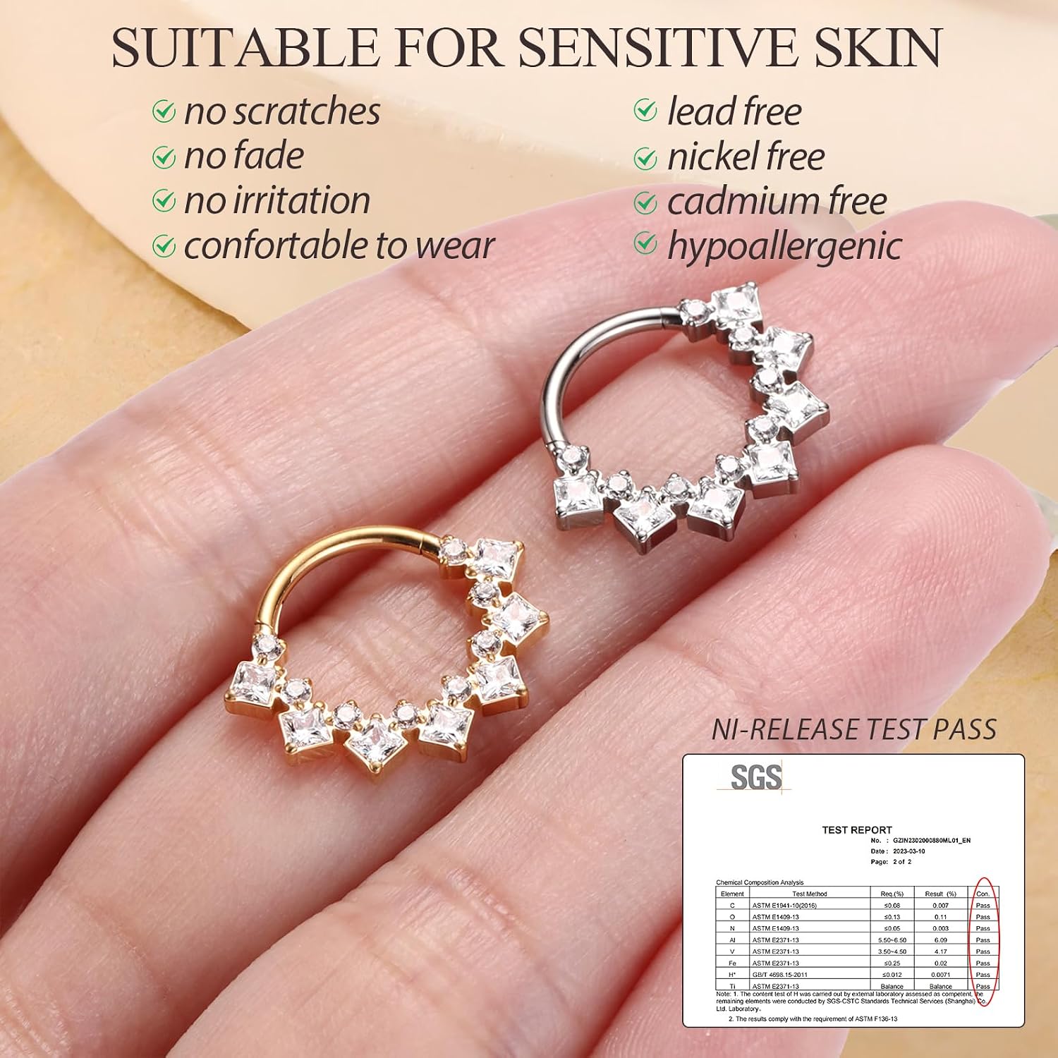PEAKLINK 16G Septum Clicker Ring Titanium Nose Hoop Ring with CZ Daith Piercing Jewelry Rook Tragus Snug Helix Conch Cartilage Hoop Earring for Women 8mm 10mm