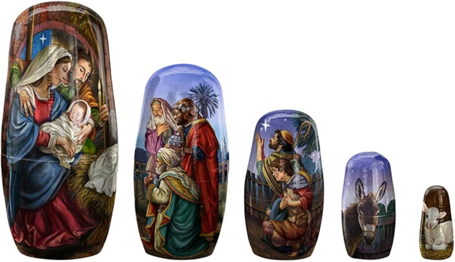 Trinity Church Supply Nativity Scene Nesting Dolls Set, Collectible Christmas Home Decorations, Unique Keepsake Gifts for Family and Friends, 1.5-5.5 Inches
