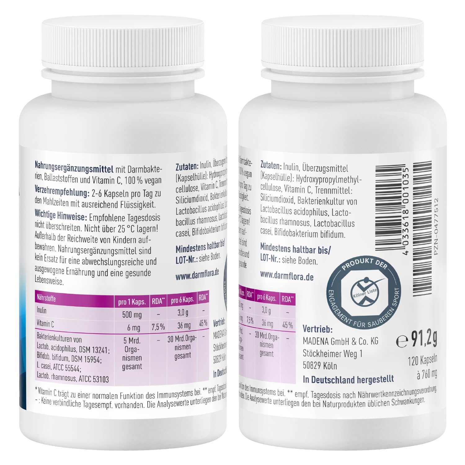 UK Darmflora 10 Mega Kapseln vegan - Hochdosierte Laktobazillus-Bifidus-Kulturen + Inulin Synergy 1 & Vitamin C