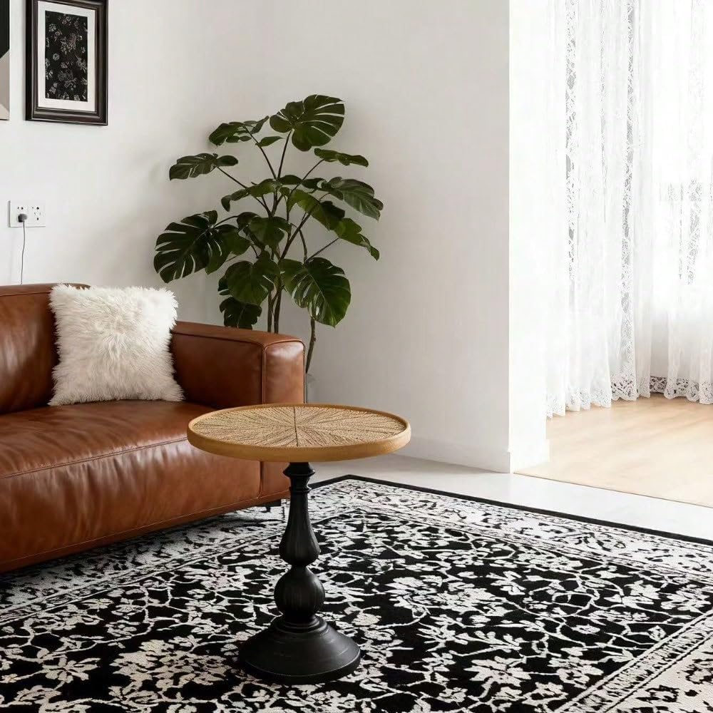 French Country Wooden End Table, Retro Round Pedestal Side Table with Modern Design, Small Accent Coffee Table for Living Room Restaurant Homestay