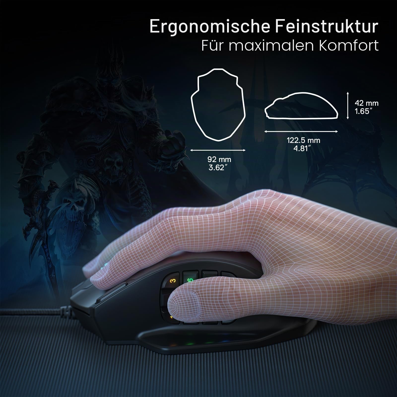 Redragon M908 Impact RGB LED MMO Maus mit Seitentasten, optische kabelgebundene Gaming-Maus mit 12.400DPI, hohe Präzision, 20 programmierbare Maustasten