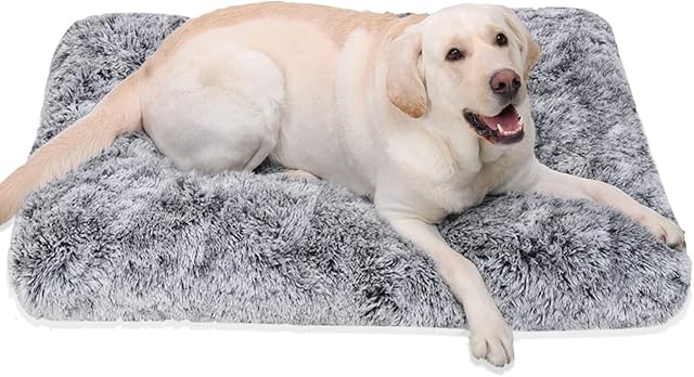 Jaspuriea Extra Large Dog Bed Washable Dog Crate Mattress Calming Fluffy Anti Anxiety Dog Beds Deluxe Plush Dog Mat with Anti-Slip Bottom,120x75x8cm