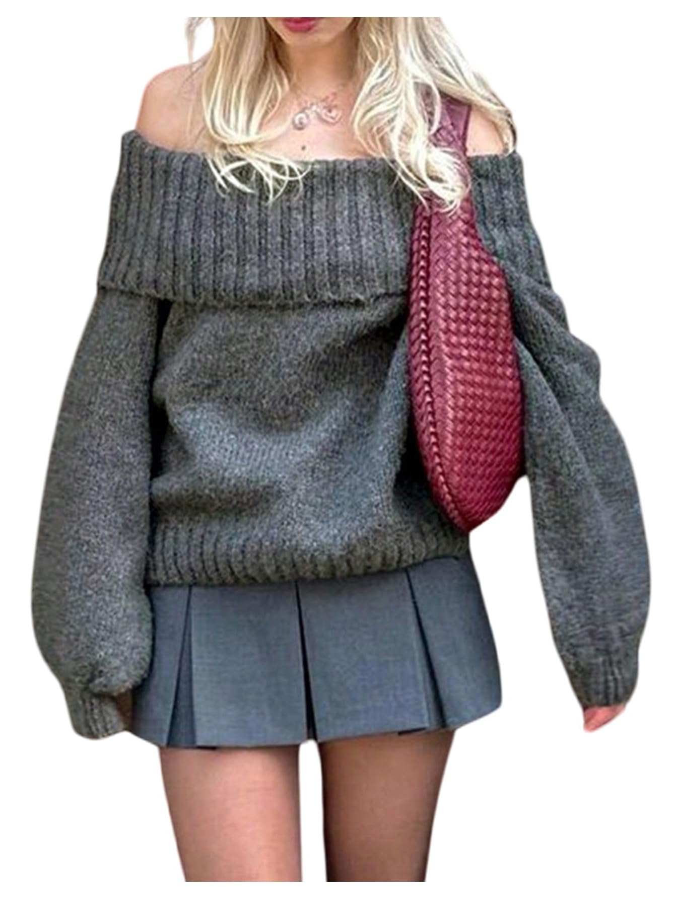 GORGLITTER Womens Off The Shoulder Oversized Sweater Trendy Fall Cozy Long Sleeve Cable Knit Chunky Pullover Sweaters