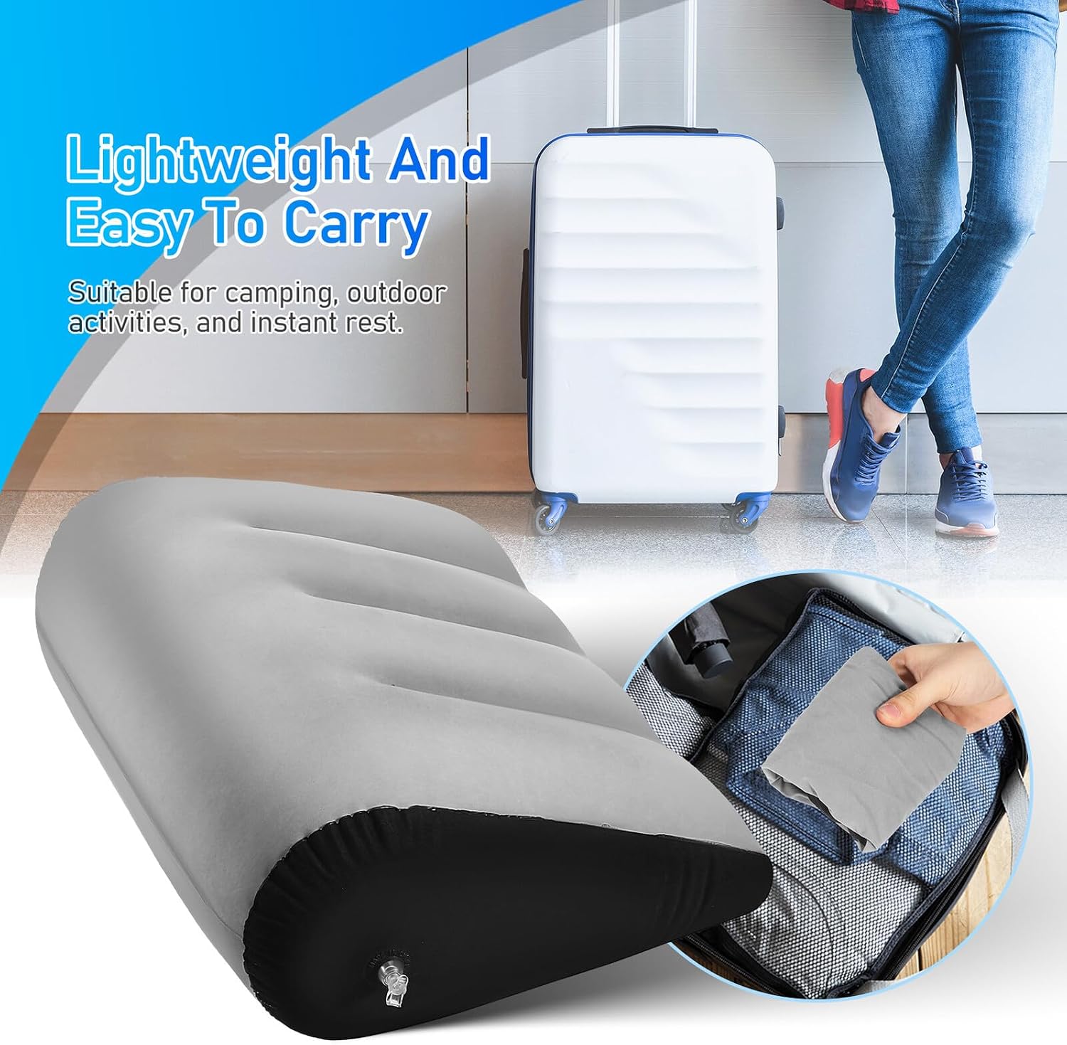 Inflatable Camping Pillow Flocked PVC Triangular Shape, Portable Press-to-inflate Back Support for Travel and Outdoor Sleeping