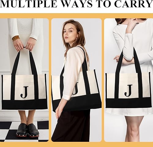 Miniatura 5 de BALEINE Bolsa de lona personalizada con inicial, ecológica, multiusos para mujeres, bolsa de regalo, bolsa de playa