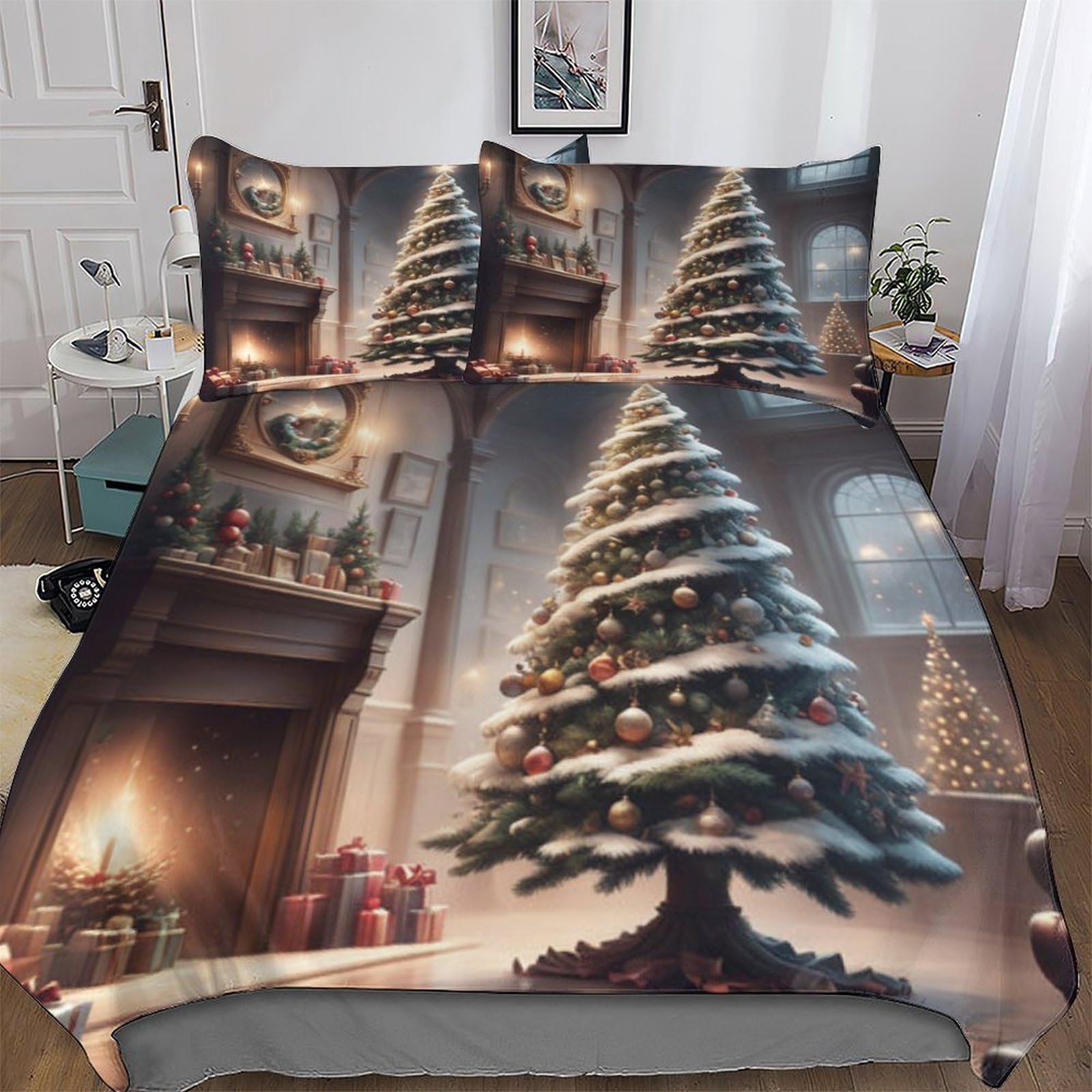 Housse de couette Noël 200x200 avec ses taies en microfibre