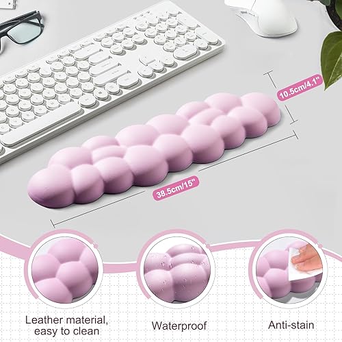 Miniatura 3 de Leolee Reposamuñecas para teclado Cloud, reposamuñecas de nube rosa con superficie de cuero, base antideslizante, reposamuñecas para aliviar el