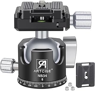 ARTCISE Low Profile Camera Tripod Ball Head, 34mm All Metal CNC Machining Panorama Ball Head with Two Quick Release Plates for Tripod, DSLR, Camcorder, Telescope，Max Load 33lbs/15kg