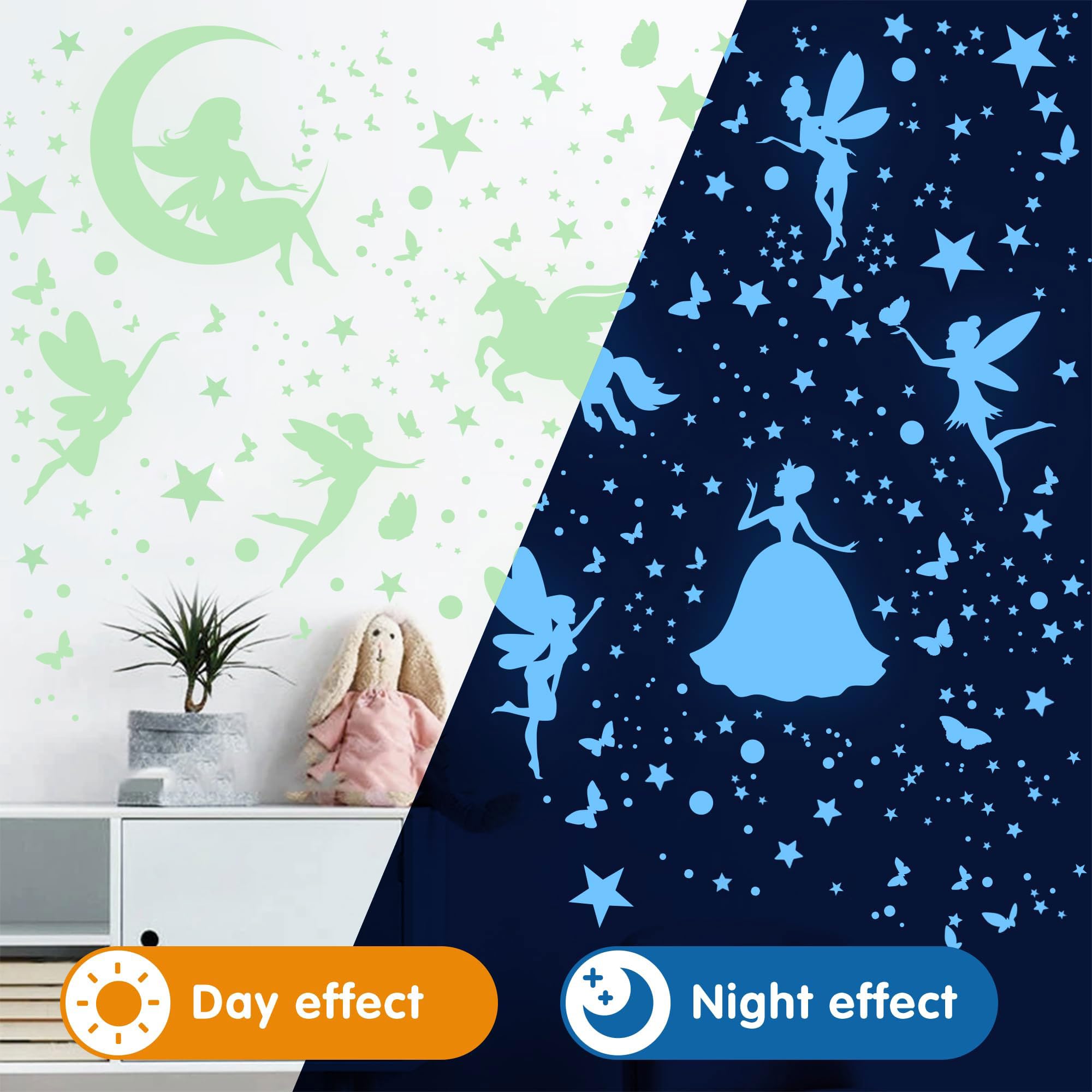 470 Pièces Fée Etoiles Phosphorescentes Plafond Etoile Fluorescente Chambre Enfant Licorne Papillon Points Fluorescente Autocollants Enfants Stickers Muraux Décoration pour Enfants Fille Chambre