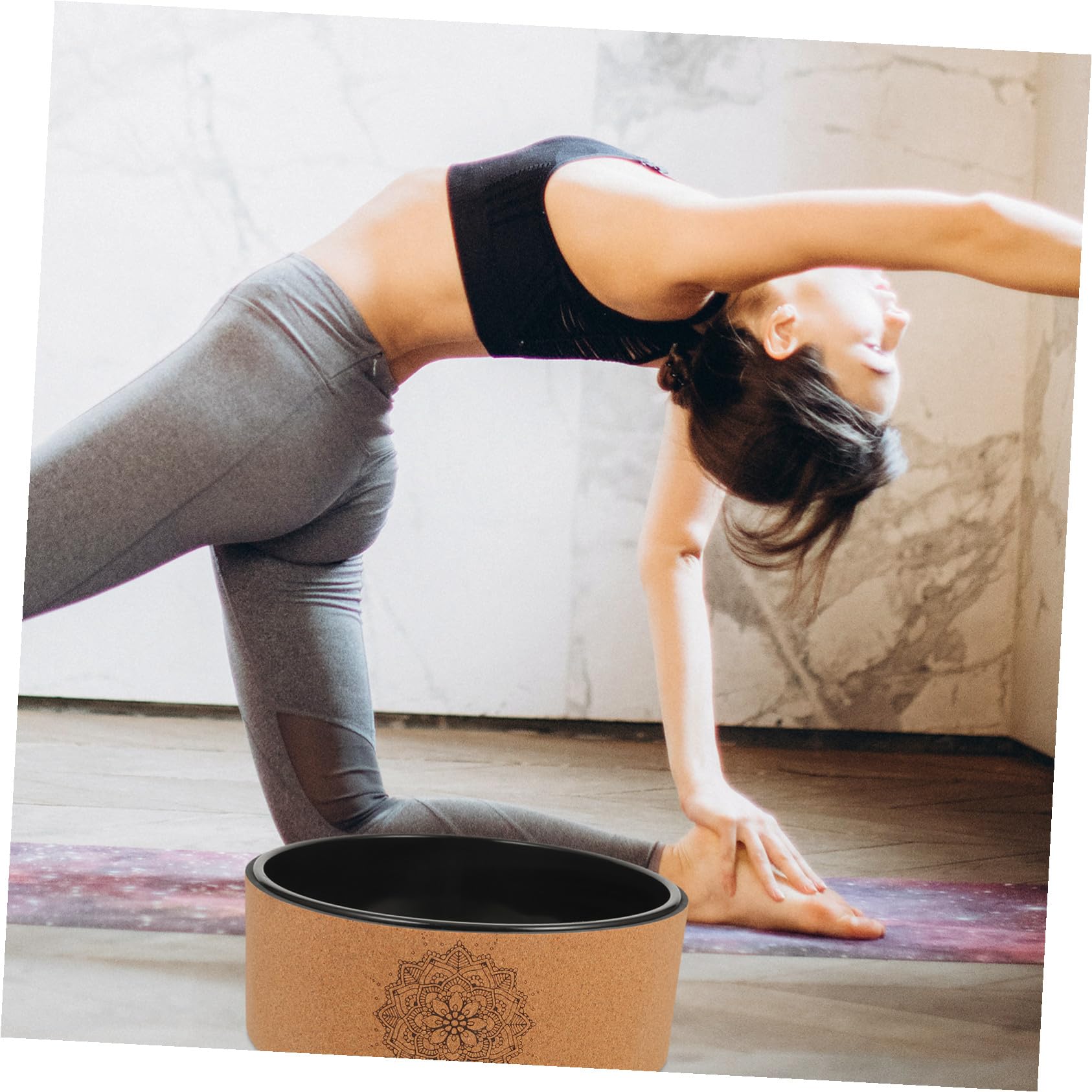 Rueda de Yoga Deportiva de Corcho Natural Antideslizante, Rueda Portátil para Entrenamiento de Espalda, Círculo de Yoga Ergonómico para Estiramientos y Pilates, 1 Pieza