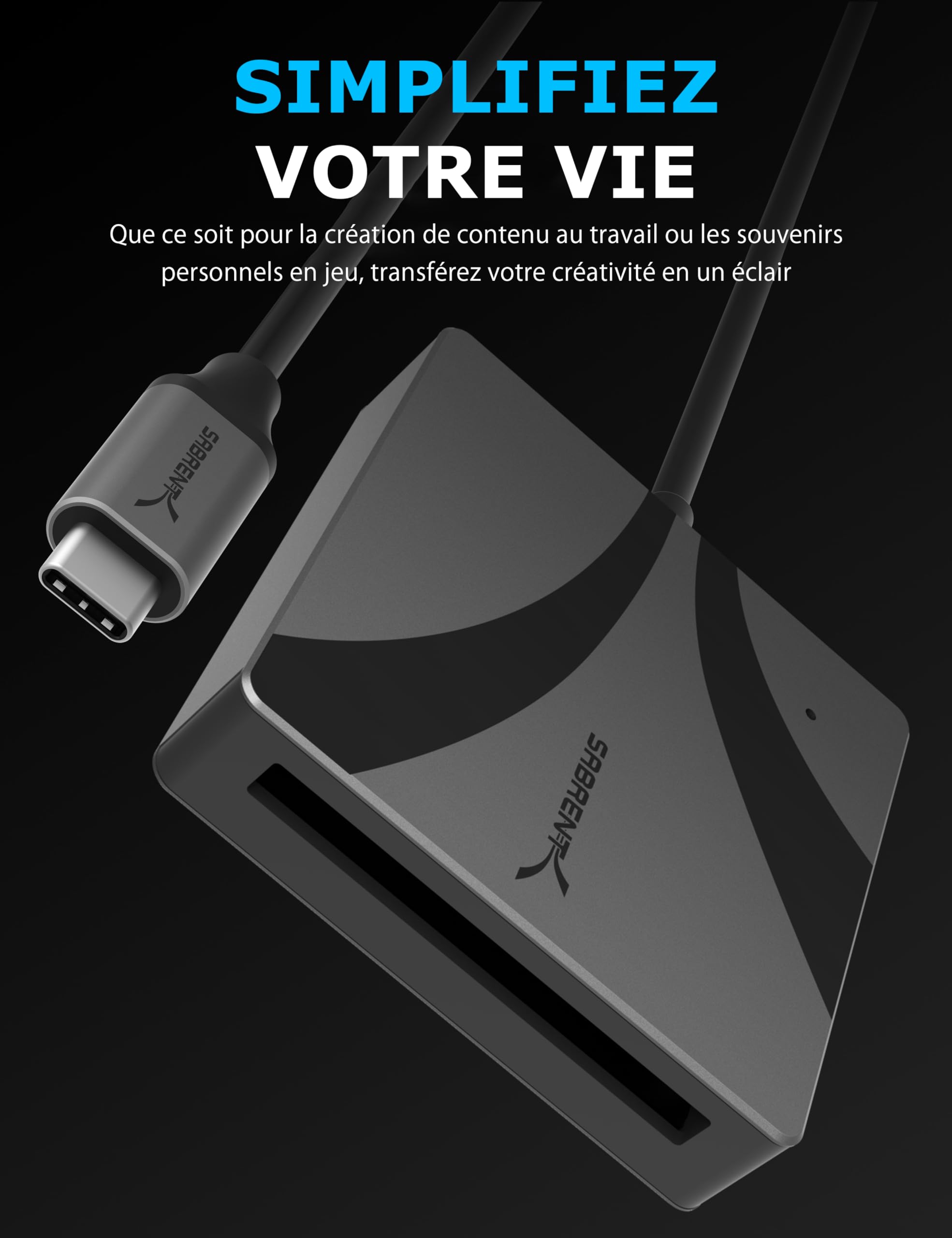 SABRENT Lecteur de Carte mémoire USB Type C vers CFast 3.2, 460MBps Haute Vitesse Lecteur de Carte Externe, C Fast Card Reader pour photographes Professionnels, vidéastes (CR-CF20)