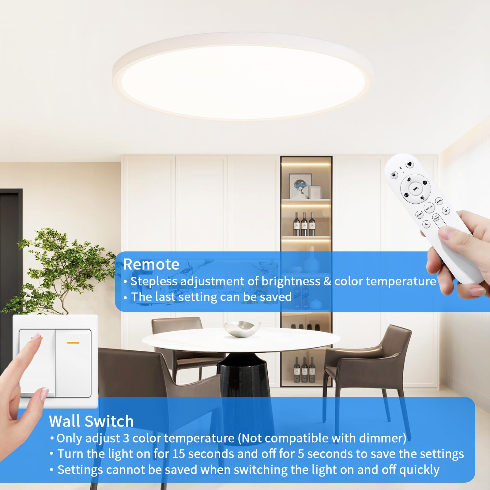 MOONSEA 60W LED Deckenleuchte Flach Dimmbar Ø60cm Deckenlampe Rund | 3000-6000K Ultra Dünn Deckenlampe mit Fernbedienung, Deckenleuchte Weiß für Wohnzimmer Schlafzimmer Kinderzimmer Büro
