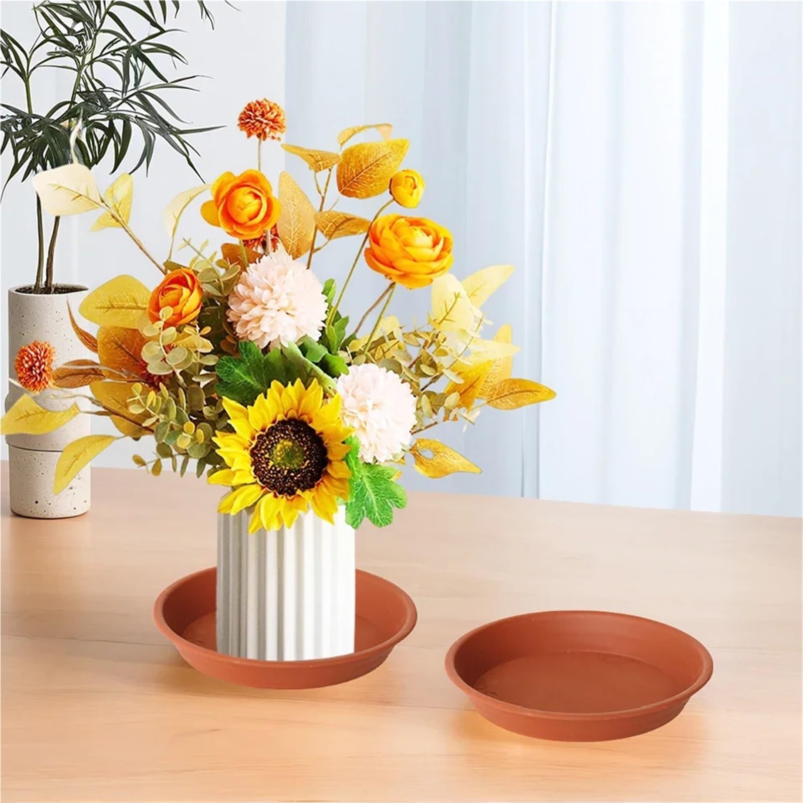 Sottovaso per vasi da fiori, 10 pezzi, 28 cm, rotondi, per piante da interno ed esterno, per piante da interno ed esterno (marrone chiaro)