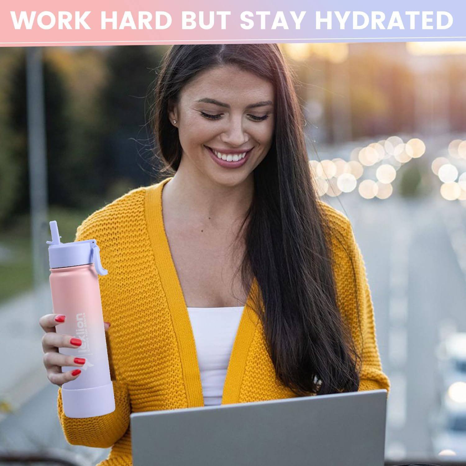 Lexlion Sport Water Bottle 22 Oz - 2 Lids (Straw lid with 2 straws) Leakproof- Triple Walled Insulated Stainless Steel, Gym Outdoor Sport Home Office, Wide Mouth, Silicone Sleeve, Metal Mug gallon - Image 3