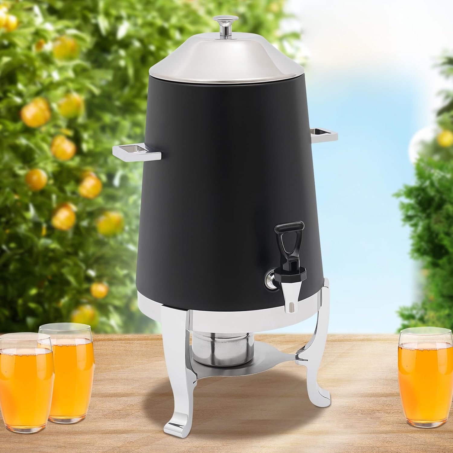 13L Commercial Coffee Urn Alcohol Heating, Stainless Steel Water Dispenser for Coffee Tea Juice Milk, Beverage Dispenser with Stand for Tea Party Buffet Catering (Black)