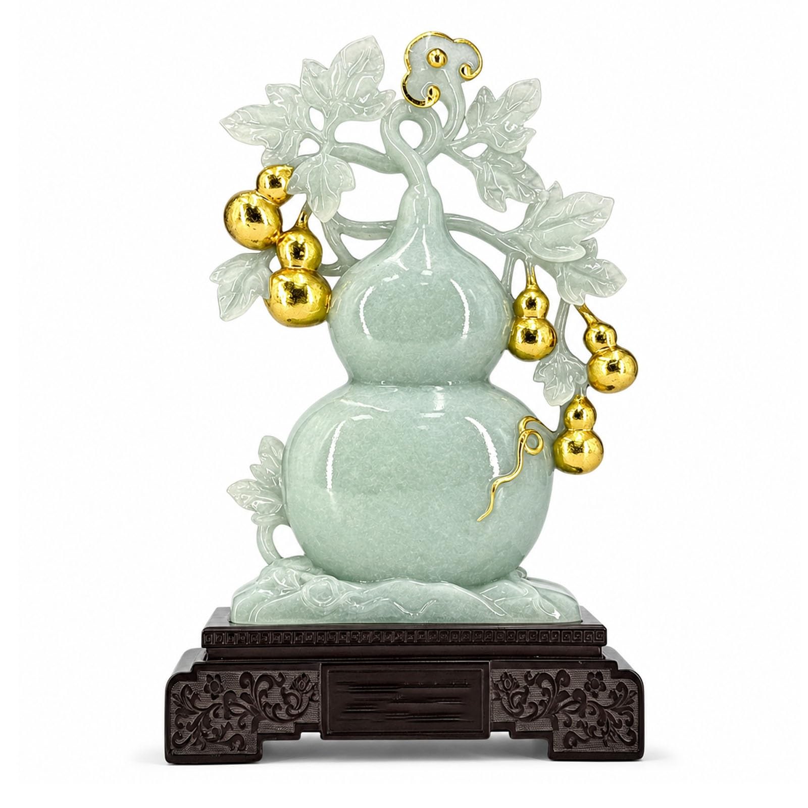 Lucky Feng Shui Gourd Statue, Green Jade-Look Chinese Fortune Ornament