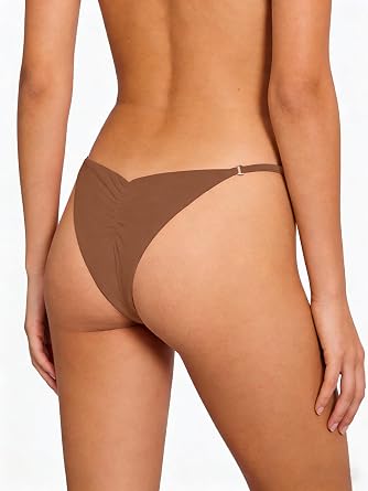 Womens Low Rise Bikini Bottom with Side Straps Cheeky Cut Strappy Thong Swim Bottom Stretchy Swimsuit Brief