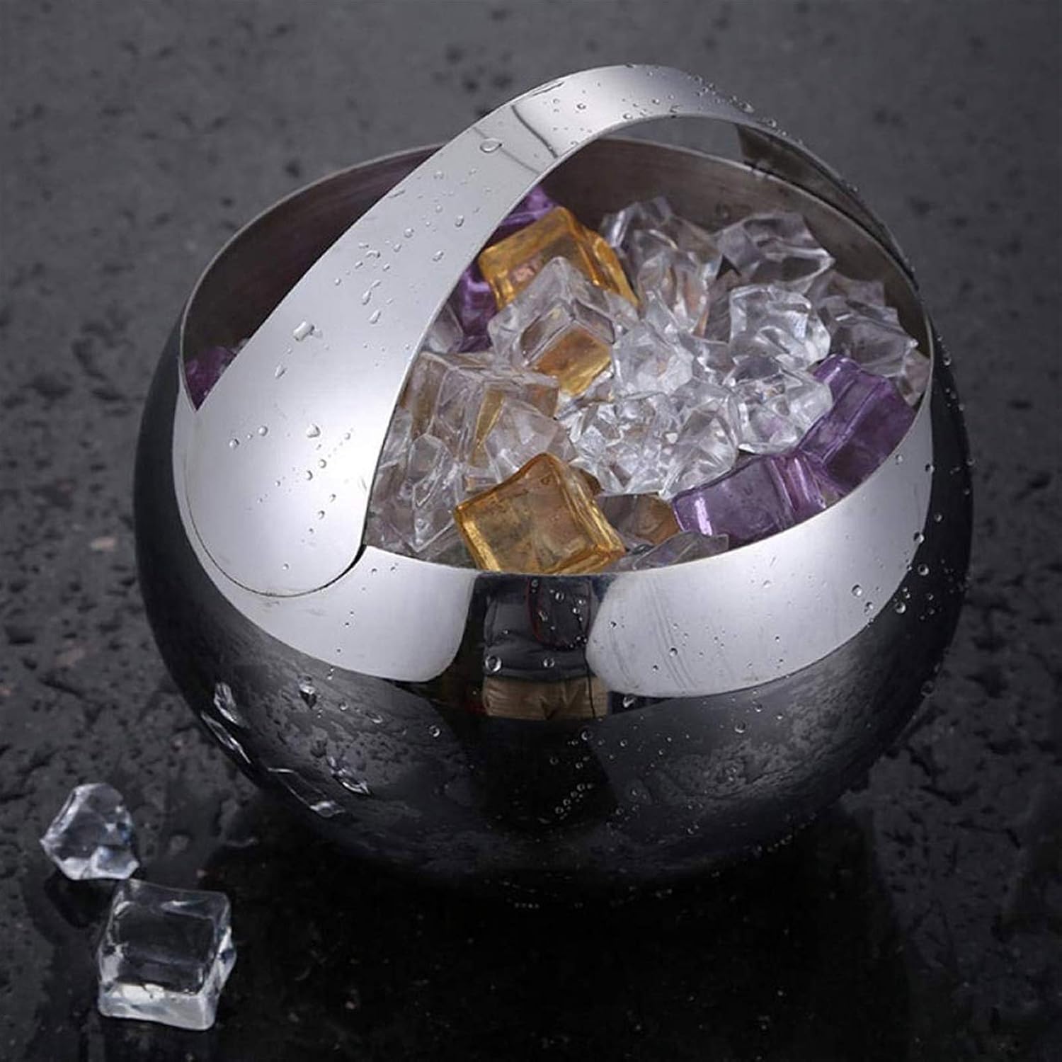 Stainless Steel Ball Portable Ice Bucket,Champagne, Bottle Chiller, Bucket-Stainless