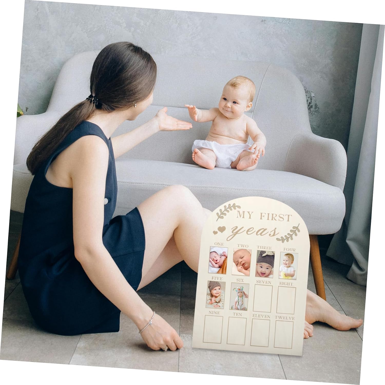 Wooden Photo Frame for Newborn First Year Keepsake Display Easy to Use Safe Nursery Decor for Cherishing Memorable Moments