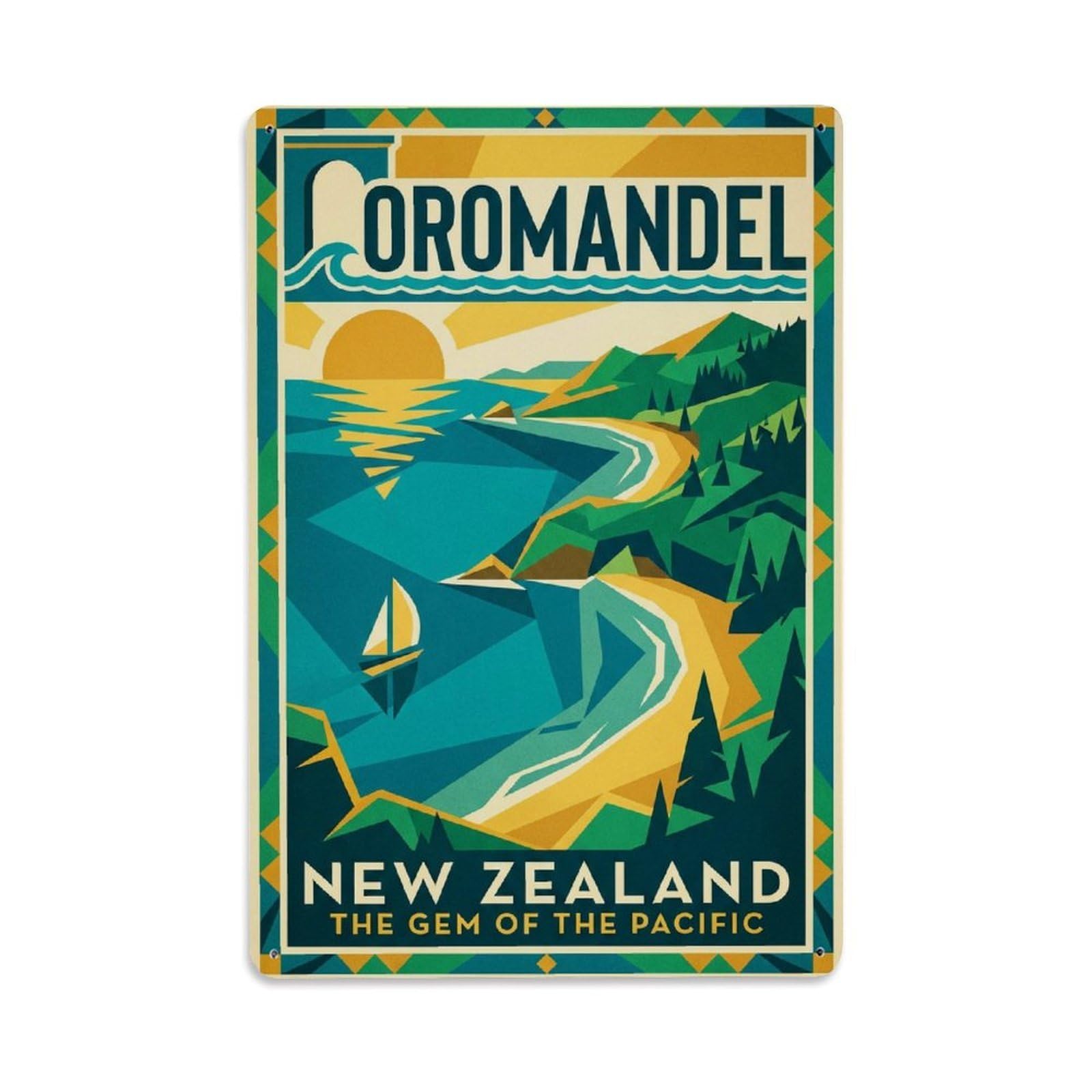 Metal Tin Sign Vintage Travel New Zealand Coromandel