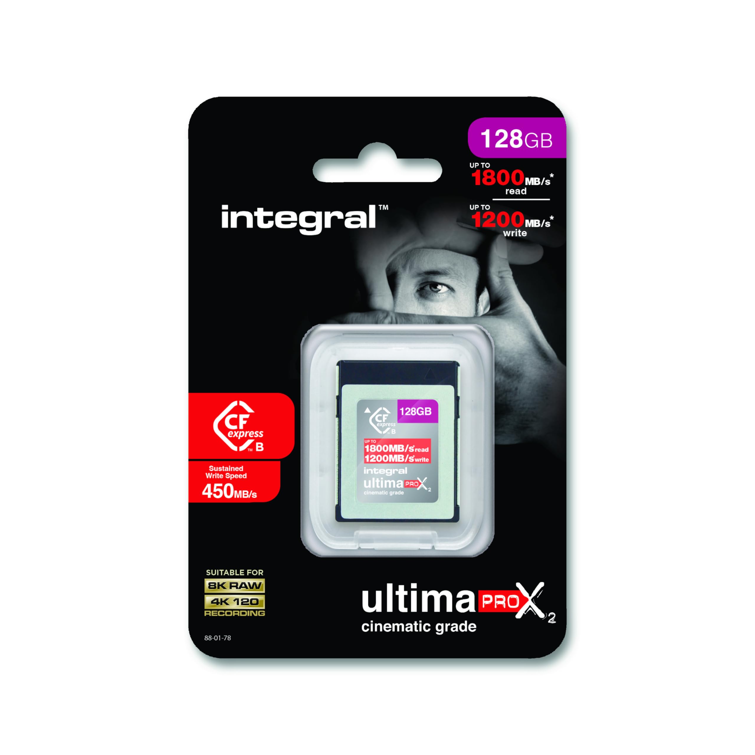 Integral 128GB CFexpress Memory Card Type B 2.0, 8K RAW & 4K 120 FPS 1800MB/s Read, 1200MB/s Write Speed, 450MB/s Sustained Write Designed for The