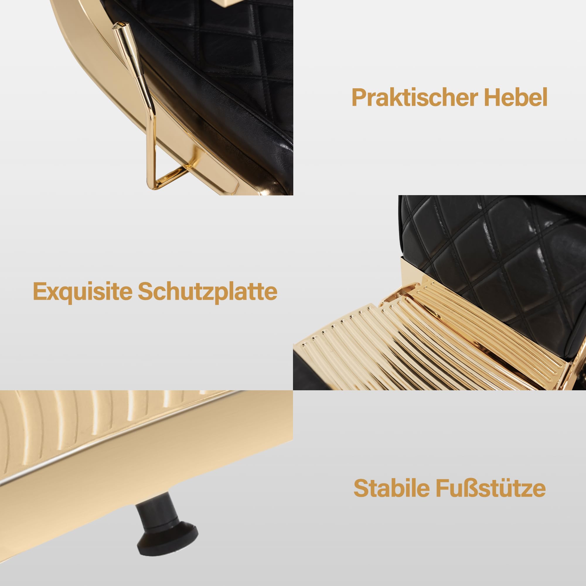 Barberpub Friseurstuhl mit Kopfstütze Kippbar, Friseureinrichtung mit Hydraulikpumpe 360° Drehbar, Bedienungsstuhl Höhenverstellbar, Barber Stuhl Friseurstühle Kunstleder, 9671 (Gold-Schwarz)