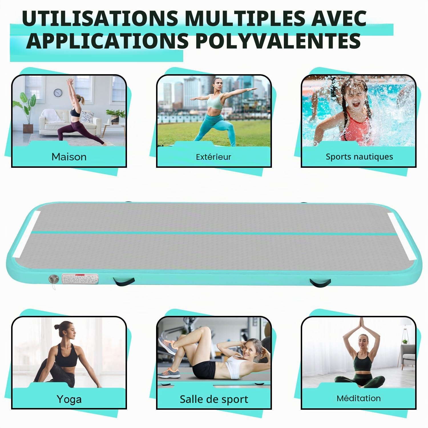 Tapis de Gymnastique Air Tumble Track, Tapis de Gymnastique Gonflable pour Tumbling 6,6ft 10ft 13ft 16ft 20ft/10cm Air Tumble Track,2m-Vert grisâtre