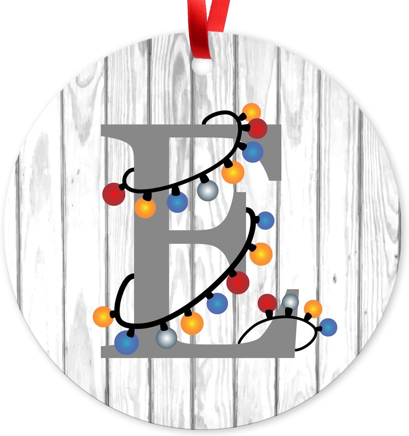 Soul Décor Letter E Monogram Initial Metal Christmas Tree Holiday Ornament, Velvet Pouch Included, Large 3.75" Round Metal Ornament