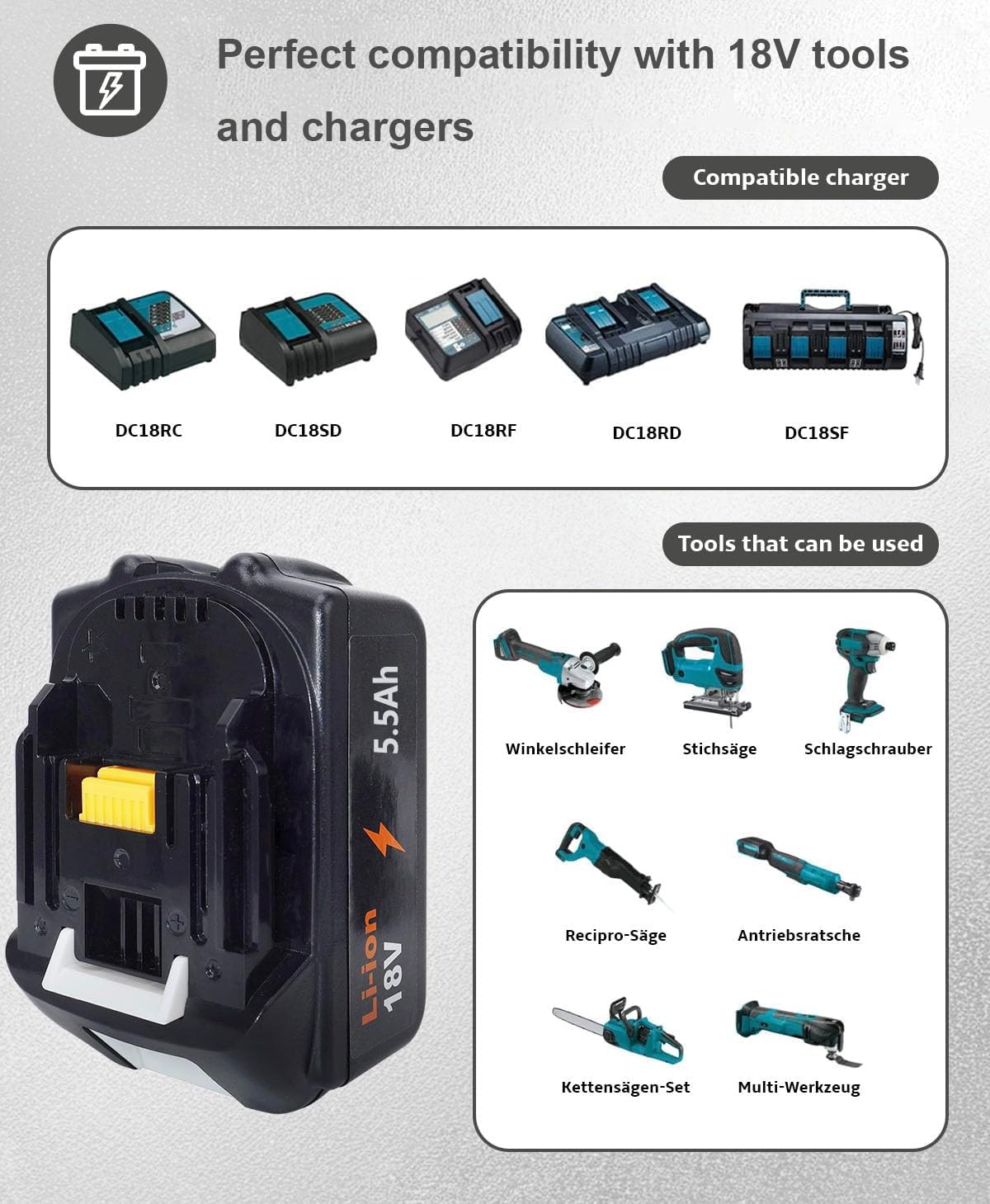 Lot de 2 compatibles 18 V/5,5 Ah - Parfait pour la maison (PO-a2)