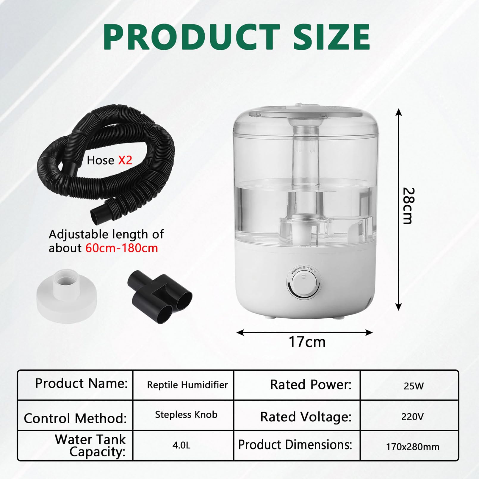 Humidificateur pour reptiles 4 L deux tuyaux grand réservoir tube rétractable brumisateur silencieux haut volume amphibiens plantes humides