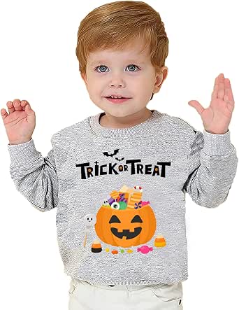 Toddler Halloween Sweatshirt – Pumpkin & Ghost Embroidery Pullover For Boys & Girls | Fall Long Sleeve Baby Top