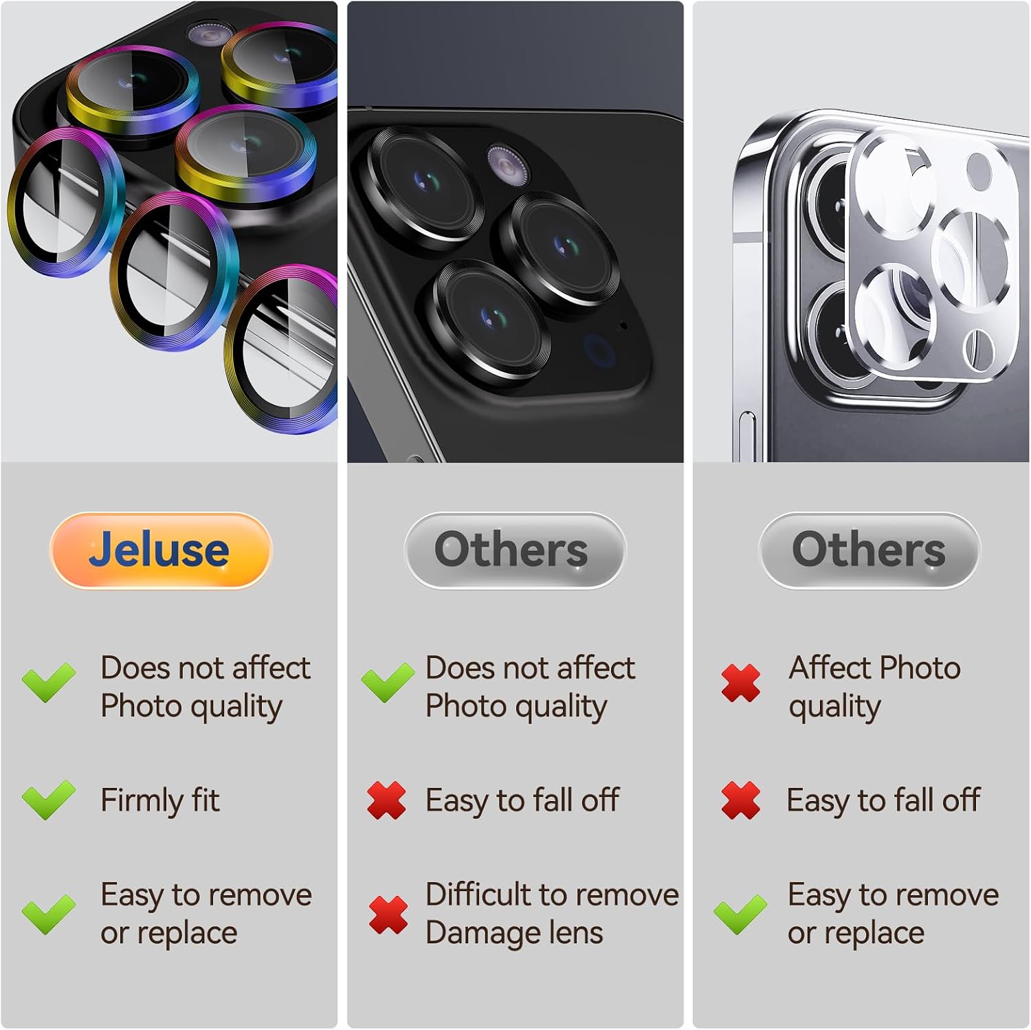 Jeluse 3X2 Pack Camera Lens Protector for iPhone 16 Pro Max/iPhone 16 Pro/iPhone 14 Pro Max/iPhone 14 Pro, 9H Tempered Glass Screen Protector Cover [Alignment Kit] Metal Individual Ring image 4