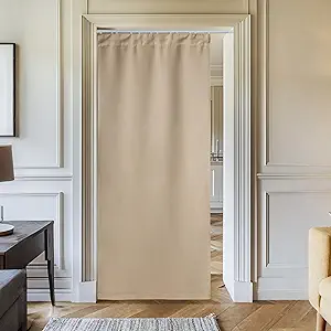 NICETOWN Doorway Curtain & Track Set, Privacy Room Darkning French Door Curtain with Smooth Track for Closet/Bay, Thermal Insulated Drape for Office/Bedrrom, W 34 x L 80 in, Biscotti Beige, 1 Panel