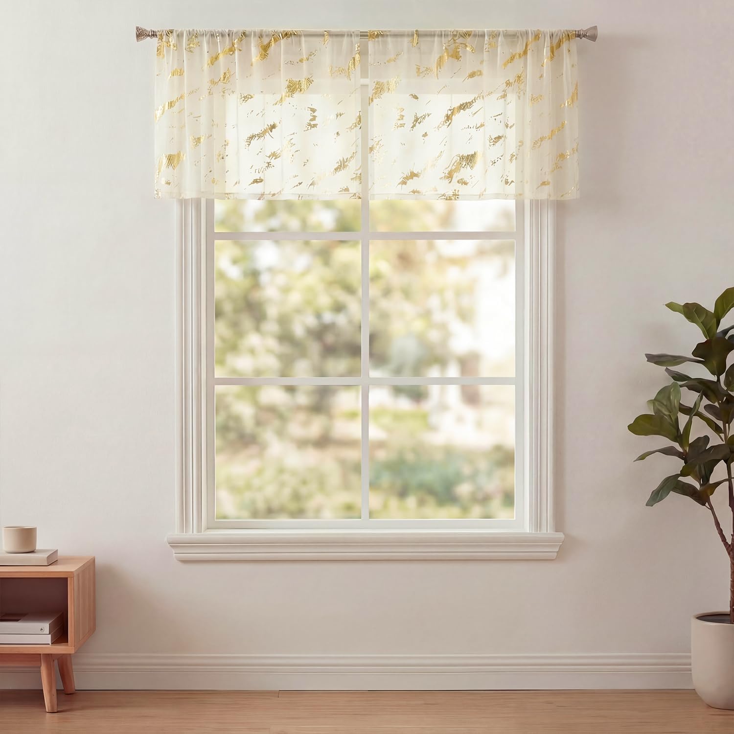 Horaldaily Marble Sage Green Spring Sheer Curtains 84 inches Long, Rod Pocket Gold Foil Print Metallic, Light Filtering Sheer Drapes for Bedroom Living Room, 52" W x 84" L, Set of 2 Curtain Panels