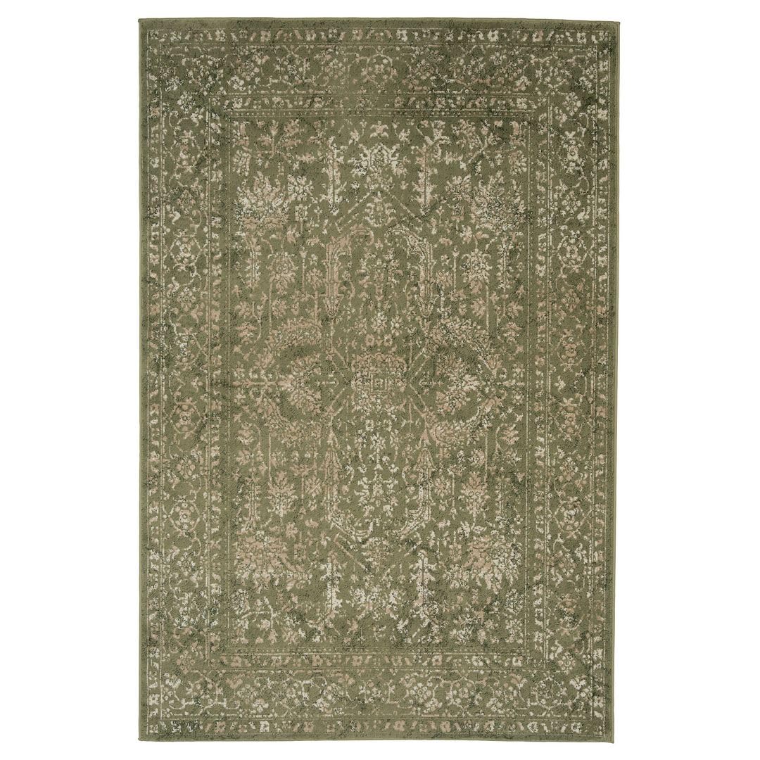 Green Cream Traditional Pattern Medallion Flatweave Area Rug Vintage Classic Heritage Designer Transitional Decorative Living Room Bedroom Floor Carpet 80cm x 150cm