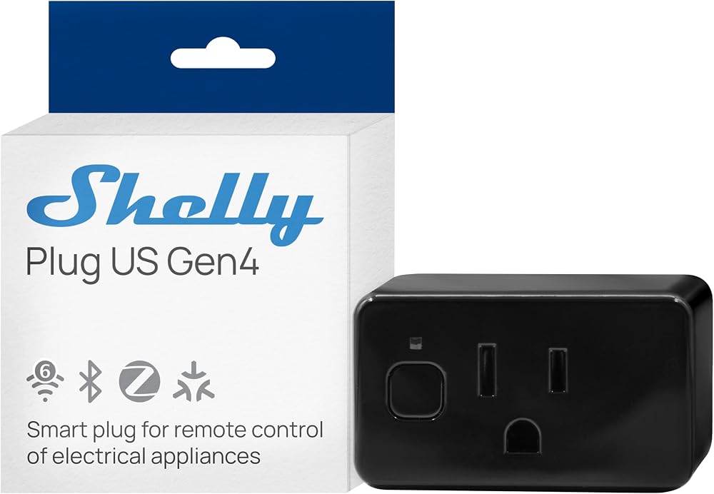 Shelly Smart Plug UL, WiFi, Bluetooth, Zigbee, Matter Outlet with Power Metering, Works with HomeKit, Google Home, Alexa, Home Assistant, Smart Socket, Easy Setup, Remote Control, Plug US Gen4 Black