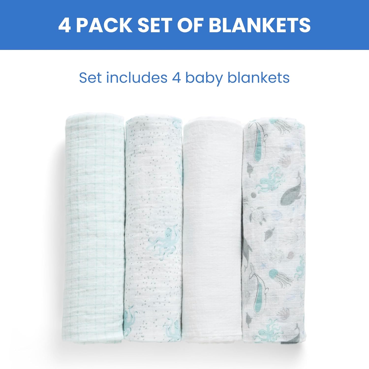 Delta Children 100% Cotton Muslin Baby Receiving Blankets for Girls and Boys – 47x47 Inches (Pack of 4), Sea Life Sea Life Pack of 4 Muslin Blankets image 6 of 16 B0CDJ4NJ5T