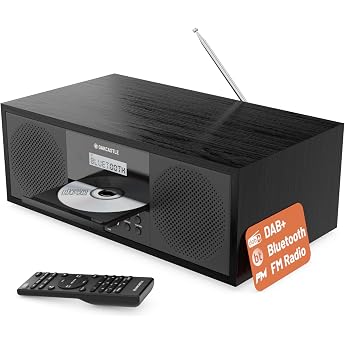 DAB Radio with CD Player and Bluetooth, 60 W Stereo System, Compact System with USB, CD Player HiFi, FM Radio Music System, D