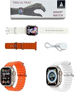 ADHOMAX New 2025 T900 Ultra2 smart watch Elegant Design 2.2" NFC, infinite HD display, Fitness Tracker, Bluetooth, Wireless Charging, for IOS, android for men and women (orange + white)