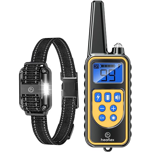 Heaflex Dog Training Collar with Remote, 3300ft Remote Dog Shock Collar, IPX7 Waterproof Rechargeable E-Collar, 4 Training Modes (Night LED Light，Beep, Vibration, Shock) for Small Medium Large Dogs